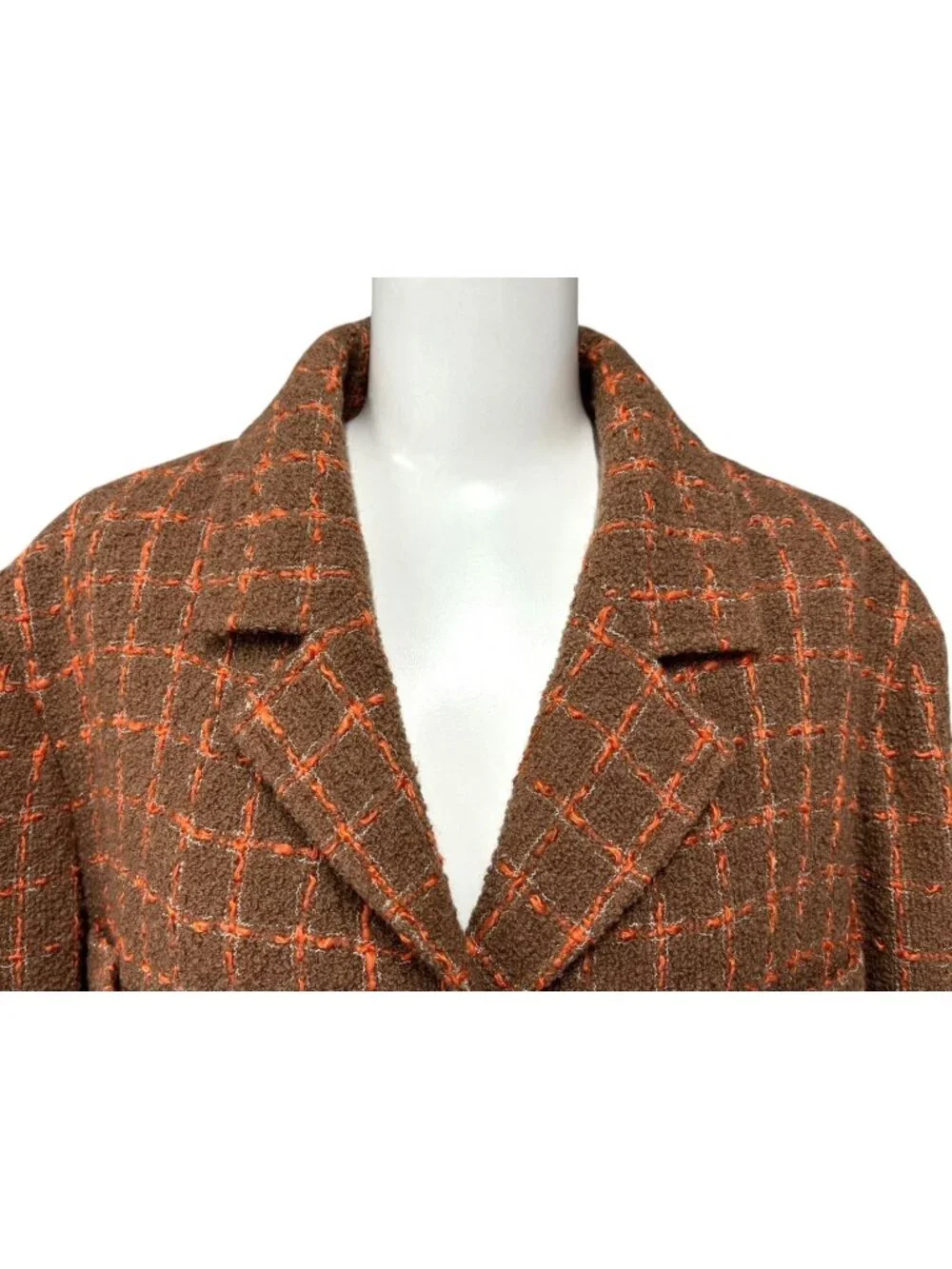 Chanel Tweed Tailored Jacket Single CC Logo Brown Orange 38